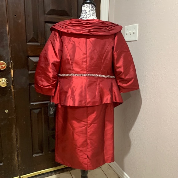 LA BELLE FASHIONS 2 PIECE RED DRESS & JACKET MOTHER OF BRIDE 10 FORMAL COCKTAIL - Picture 4 of 10